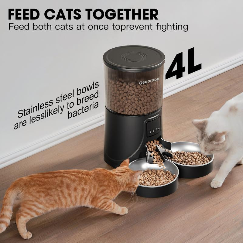 【Outdoorfun】4L Automatic Cat Feeder for 2 Cats with Camera| Dual Stainless Steel Bowls | App-Controlled with Camera | Real-Time Video Chat | Ideal for Cats & Dogs ! #1