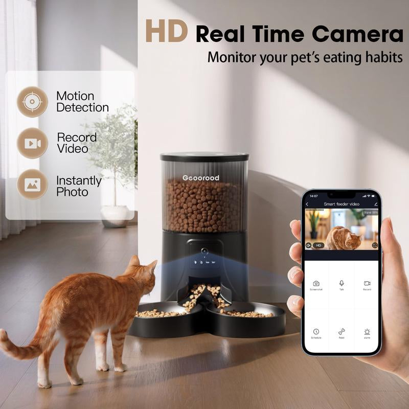 【Outdoorfun】4L Automatic Cat Feeder for 2 Cats with Camera| Dual Stainless Steel Bowls | App-Controlled with Camera | Real-Time Video Chat | Ideal for Cats & Dogs ! #1