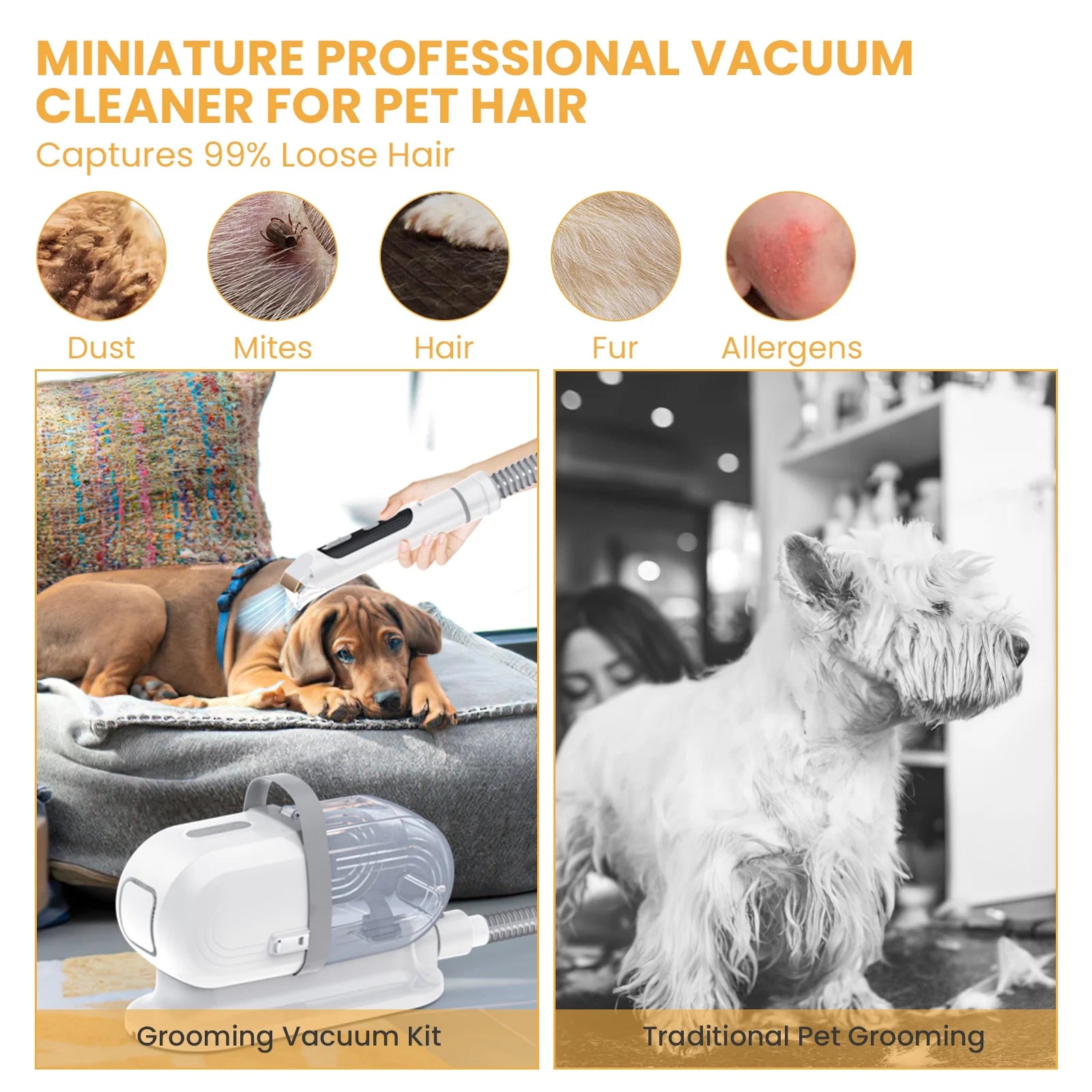 Pet Grooming Vacuum for Dogs & Cats, 13Kpa Suction, 5-In-1 Grooming Kit with Low Noise, 2.5L Dust Cup, Wireless Clippers, Deshedding Brush – Professional At-Home Pet Hair Cleaner